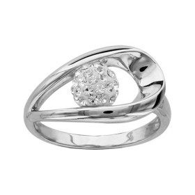 BAGUE ARGENT RHODIE BOULE RESINE BLANCHE ET STRASS BLANCS 065748W