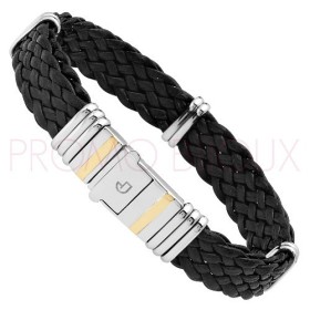 Bracelet Jourdan Homme - Cuir Tressé Noir & Acier 18.5cm