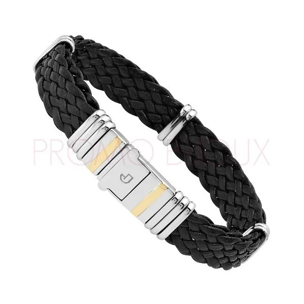 Bracelet Jourdan Homme - Cuir Tressé Noir & Acier 18.5cm