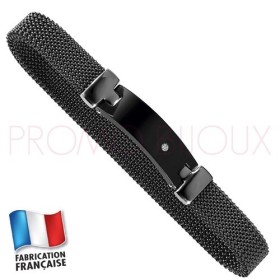 Bracelet Jourdan Homme - Maille Acier Noir Extensible - Céramique noire - diamant