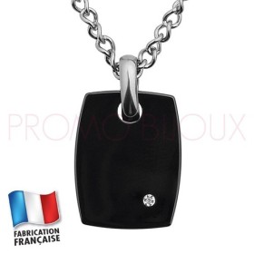 Collier Jourdan Homme - Acier & Céramique Noire avec Diamant