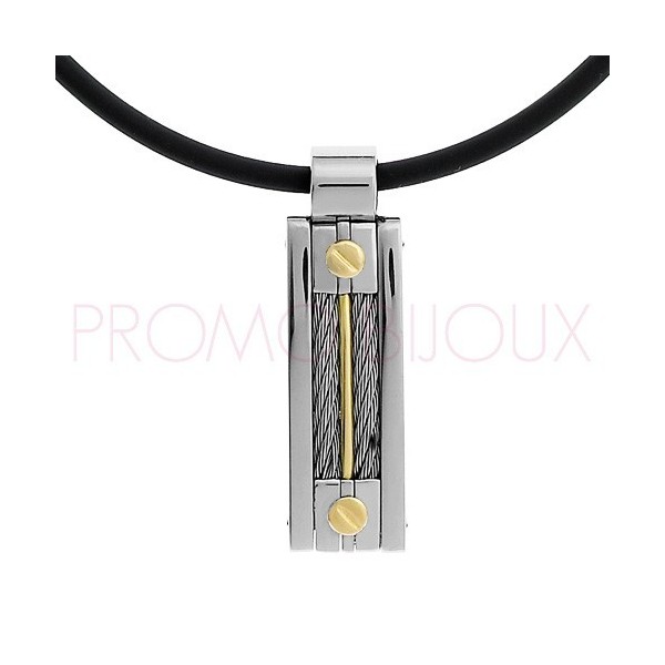 Collier Jourdan Homme - Pendentif Acier & Or 750