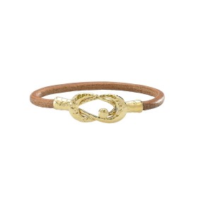 Bracelet Jourdan femme en cordon cuir naturel et Plaqué Or