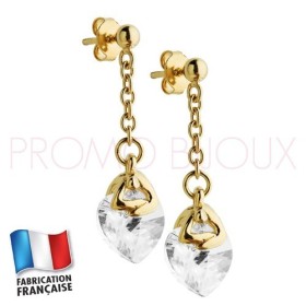 Boucles d'Oreilles Jourdan Plaqué Or Coeur Cristal Blanc