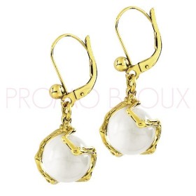 Boucles d'Oreilles Jourdan Plaqué Or perle onyx blanche