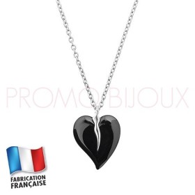 Collier jourdan Argent Coeur Céramique Noire