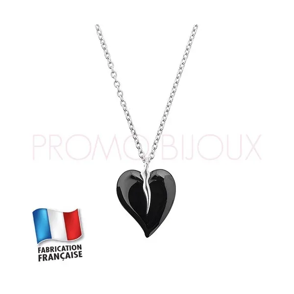 Collier jourdan Argent Coeur Céramique Noire