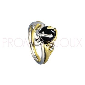 Bague plaqué or et onyx jourdan pour femme