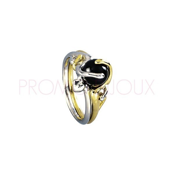 Bague plaqué or et onyx jourdan pour femme