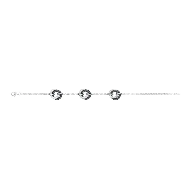 Bracelet argent, anneaux céramique noire et zirconium - 1-32-0002.N Promo Bijoux Pas Cher