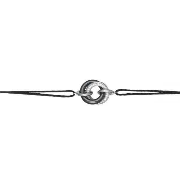 Bracelet cordon noir, anneau céramique noire et zirconium - 1-32-0008.NPromo Bijoux Pas Cher