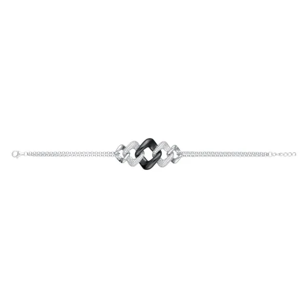 Bracelet argent, céramique noire maille losange et zirconium - 1-32-0013.N Promo Bijoux Pas Cher