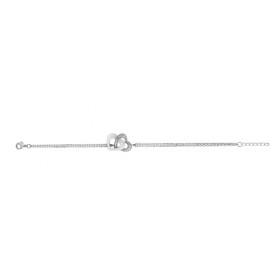 Bracelet Argent Double Chaîne, Coeurs Ceramique Blanc et Oxydes de Zirconium