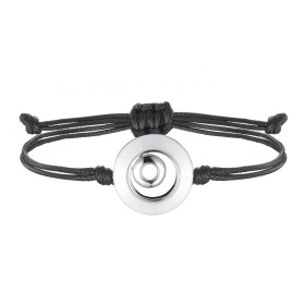 Bracelet Cordon Noir, Cercle Céramique Blanche et Argent