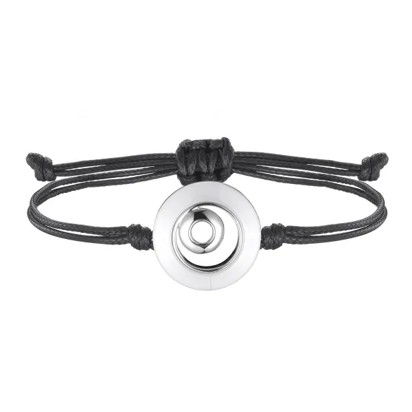 Bracelet Cordon Noir, Cercle Céramique Blanche et Argent