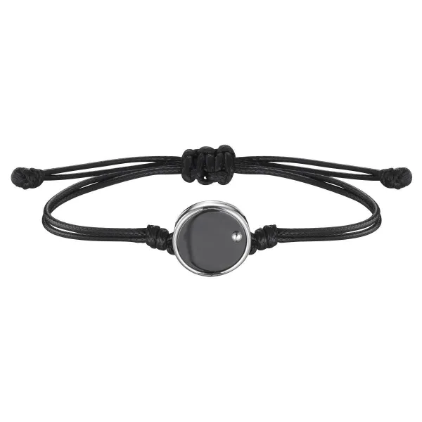 Bracelet Cordon Noir, Pastille Céramique Noire et Argent