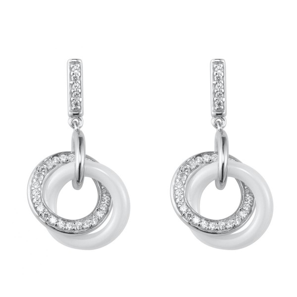 Boucles d'oreilles Argent Anneaux céramique Blanche et Oxydes de Zirconium