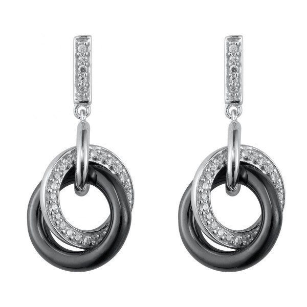 Boucles d'oreilles Argent Anneaux céramique Noire et Oxydes de Zirconium