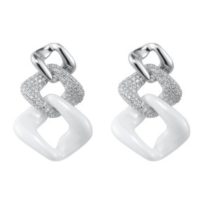Boucles d'oreilles argent Ceramique blanche et Zirconium - 1-42-0005.B || Promo bijoux Pas Cher ||