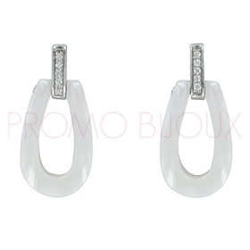 Boucles d'oreilles en céramiques blanches/argent Pendantes - 1-42-0006.B || Promo bijoux Pas Cher ||