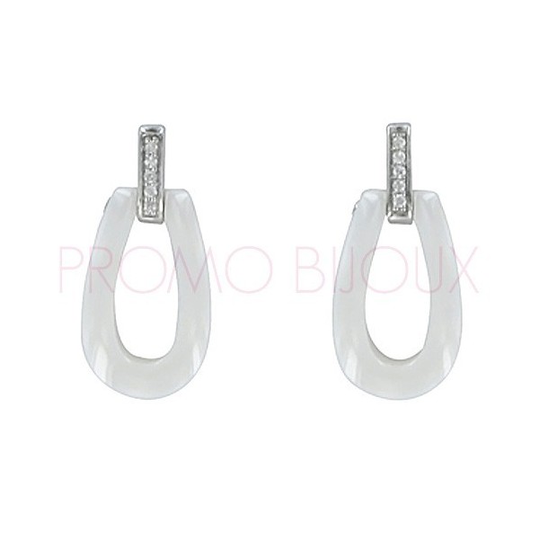 Boucles d'oreilles en céramiques blanches & argent