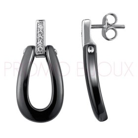 Boucles d'oreilles en céramiques noire et Argent Pendantes - 1-42-0006.N || Promo bijoux Pas Cher ||