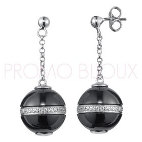 Boucles d'oreilles en céramiques noires et Argent Pendantes - 1-42-0008.N |Promo bijoux Pas Cher|