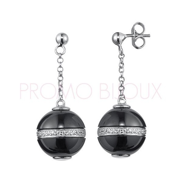 Boucles d'oreilles en céramiques noires & Argent