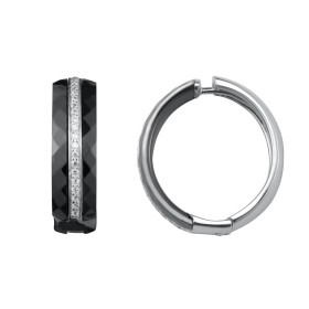 créoles argent ronde Ceramique Noire et Zirconium - 1-42-0009.N || Promo bijoux Pas Cher ||