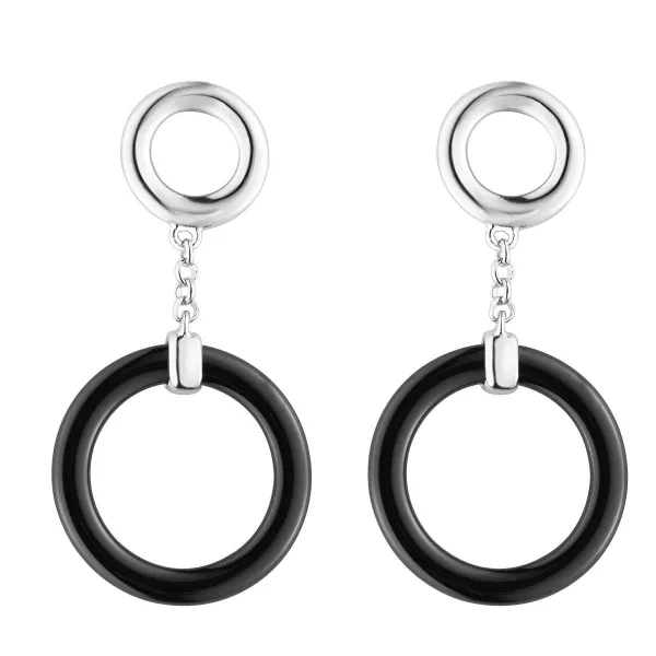 Boucles d'oreilles Argent et Anneaux en Ceramique Noire - 1-42-0014.N || Promo bijoux Pas Cher ||