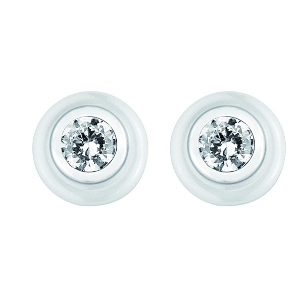 Boucles d'oreilles Argent, Cercles céramique Blanche et Oxydes de Zirconium