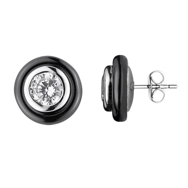 Boucles d'oreilles Argent, Cercles céramique Noire et Oxydes de Zirconium