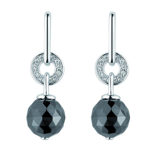 Boucles d'oreilles Argent Boules céramique Noire Facettée et Oxydes de Zirconium