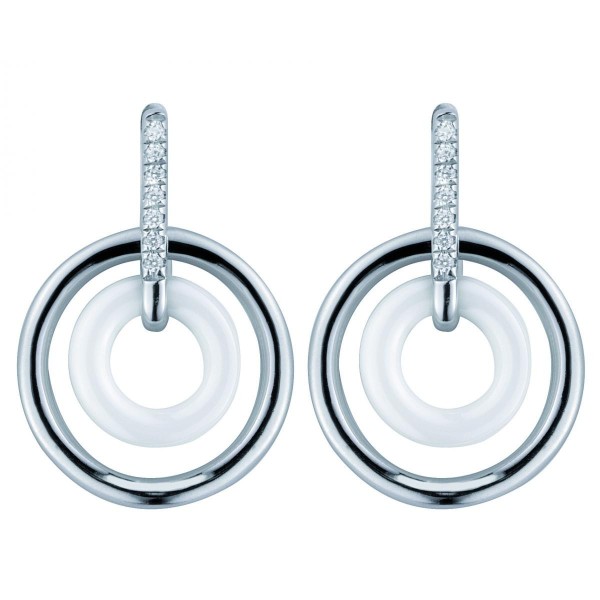 Boucles d'oreilles Argent Cercles céramique Blanche et Oxydes de Zirconium