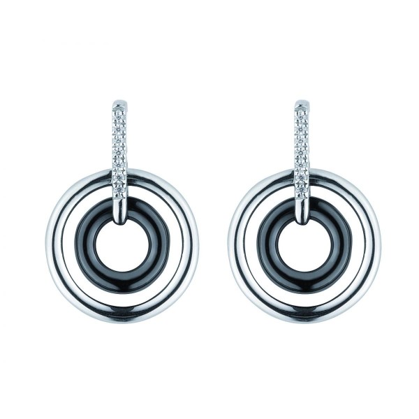 Boucles d'oreilles Argent Cercles céramique Noire et Oxydes de Zirconium