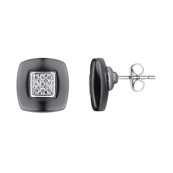 Boucles d'oreilles argent Ceramique noire et Zirconium - 1-42-0028.N || Promo bijoux Pas Cher ||
