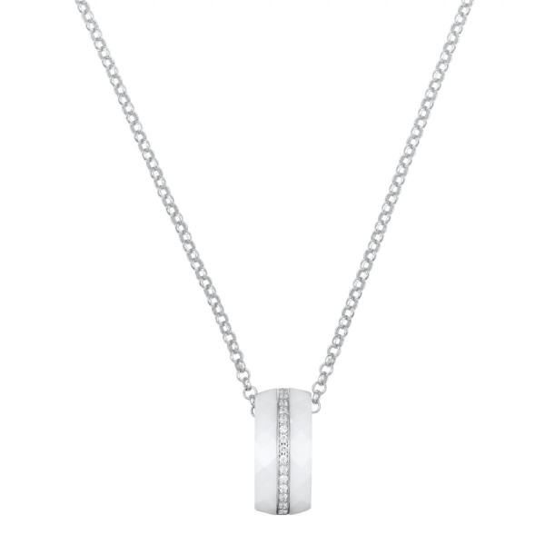 Collier Argent, Ceramique Blanche facettée et Rail oxydes de zirconium