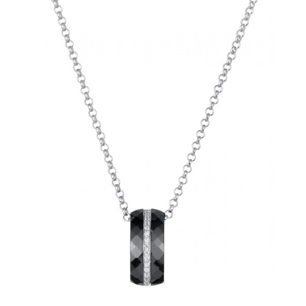 Collier Argent, Ceramique Noire facettée et Rail oxydes de zirconium