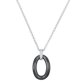 Collier Argent, Céramique noire ovale Zirconium - 1-52-0003N || Promo Bijoux Pas Cher ||