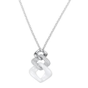 Collier Argent, Ceramique blanche Maille Losange Zirconium - 1-52-0004B || Promo Bijoux Pas Cher ||