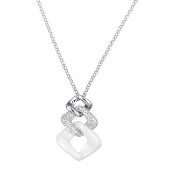Collier Argent, Ceramique blanche Maille Losange Zirconium - 1-52-0004B || Promo Bijoux Pas Cher ||