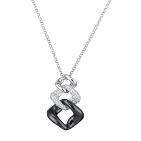 Collier Argent, Ceramique noire Maille Losange et Zirconium - 1-52-0004N || Promo Bijoux Pas Cher ||