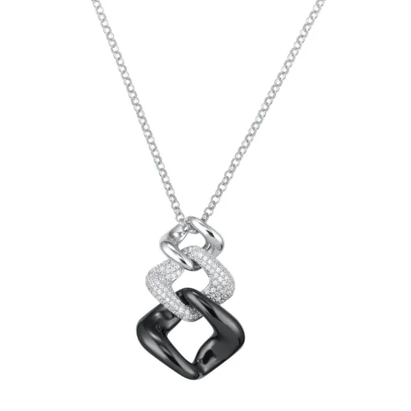 Collier Argent, Ceramique noire Maille Losange et Zirconium - 1-52-0004N || Promo Bijoux Pas Cher ||