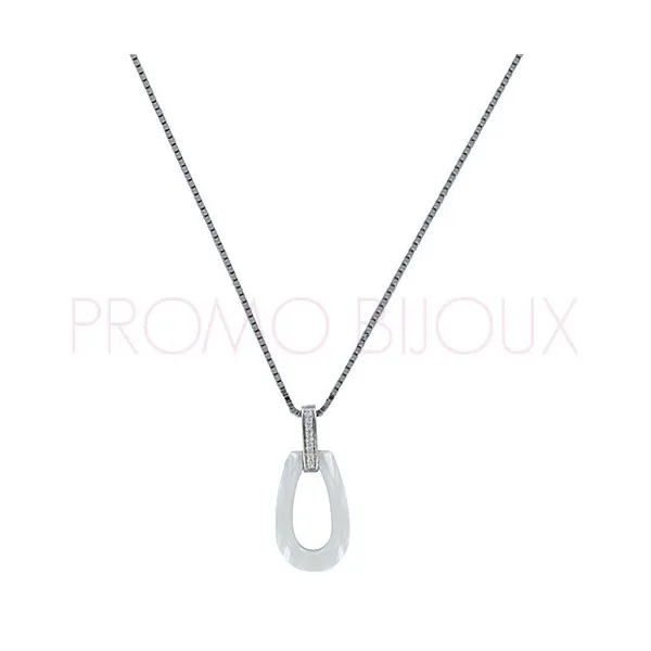 Collier avec Pendentif Céramique Blanche et Argent