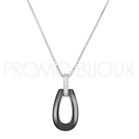 Collier Chaine avec Pendentif Céramique noire et Argent - 1-52-0005N || Promo Bijoux Pas Cher ||