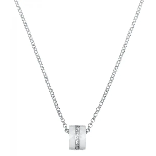 Collier Argent, Céramique blanche et rail Zirconium - 1-52-0008B || Promo Bijoux Pas Cher ||