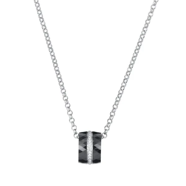 Collier Argent, Ceramique Noire facettée et Rail oxydes de zirconium