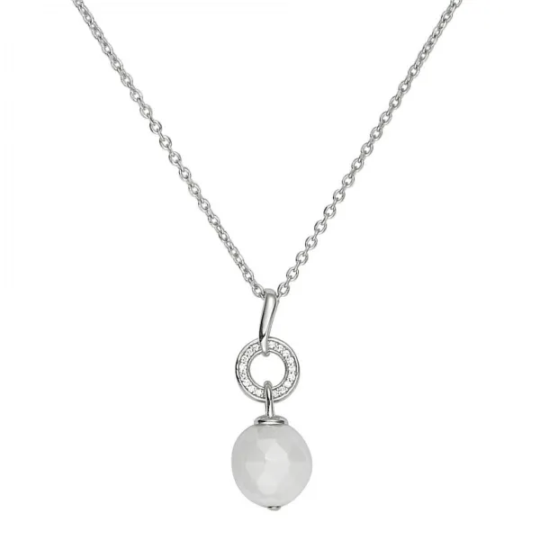 Collier Argent, Boule Ceramique Blanche facettée et oxydes de zirconium