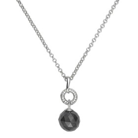 Collier Argent, Boule Ceramique Noire facettée et Zirconium - 1-52-0013N || Promo Bijoux Pas Cher ||