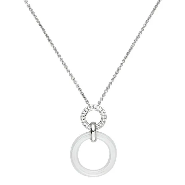 Collier Argent, anneau Ceramique Blanche Lisse et oxydes de zirconium